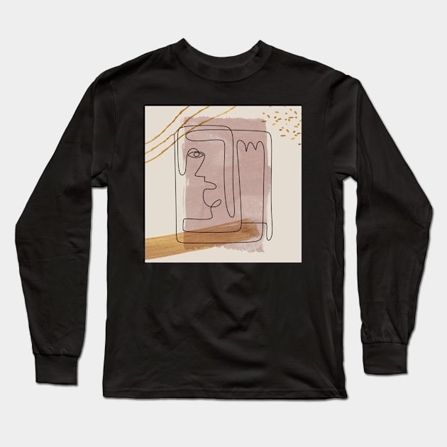 Abstract linear maya ancient face and hand illustration, Tribal one line drawing, watercolor shapes Long Sleeve T-Shirt by Modern Art